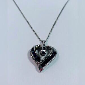 NIB Sterling Silver created Blue Sapphire crushed diamond accents necklace